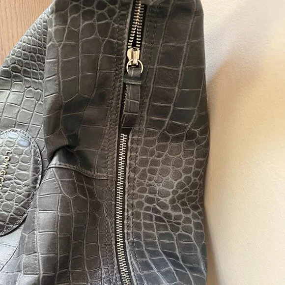 Longchamp Gray Croc-Embossed Shoulder Bag - Picture 5 of 16